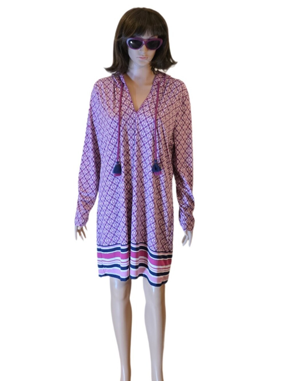 Cabana Life Hooded Beach Coverup Dress Pink Purple Geo XL NWT